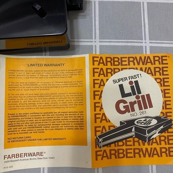 Vintage Lil Grill By Farberware Super Fast Sandwich Maker Grills Toasts Portable - Picture 7 of 8